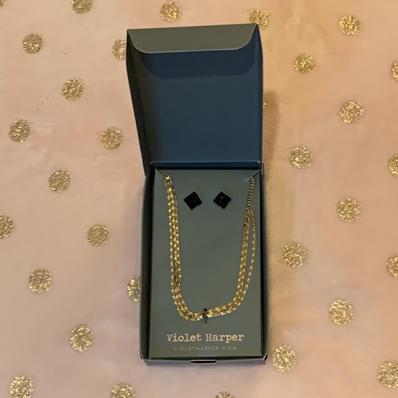 Violet Harper Isla Layered Necklace + Black Druzy Earring Set - Picture 3 of 4